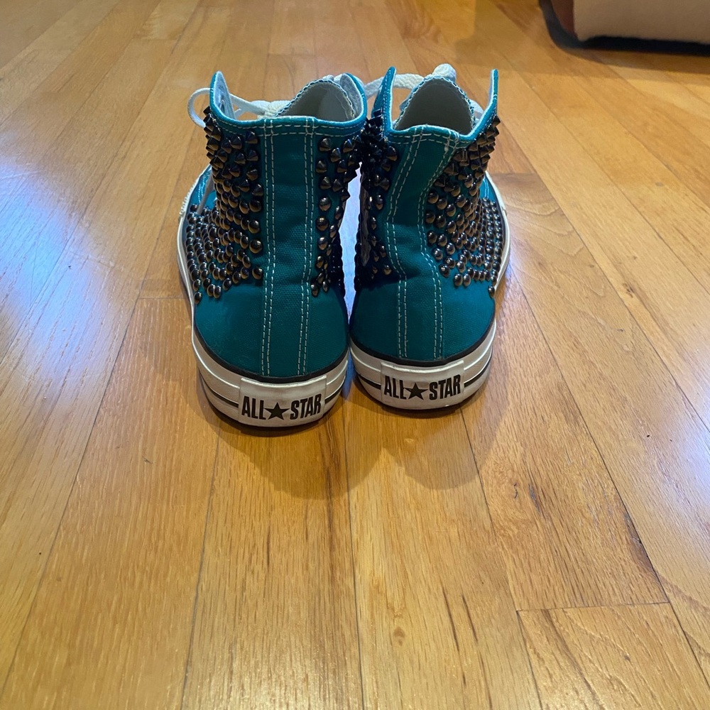 Converse High-Top Studded Teal Sneakers - Picture 4 of 9